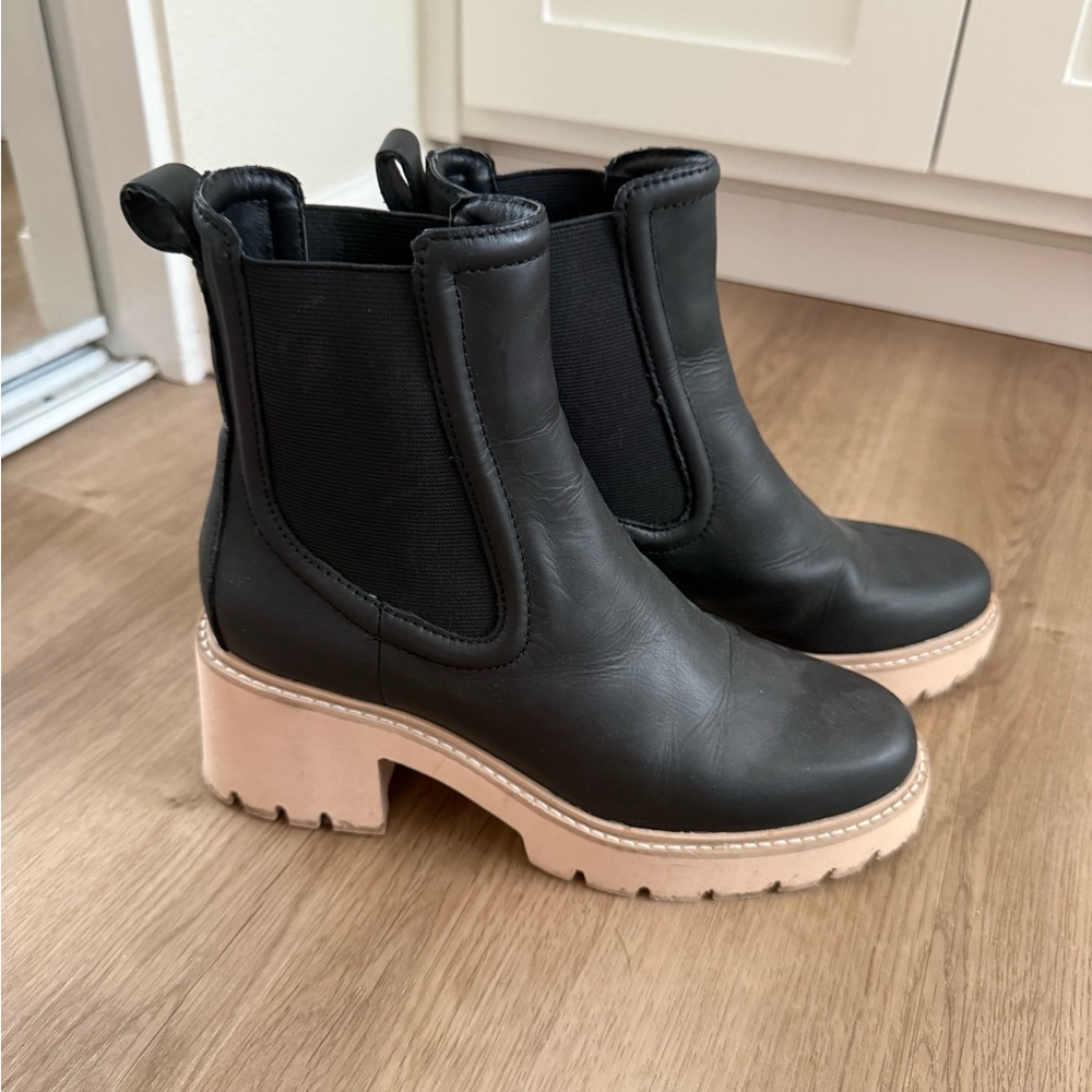 Hawk H20 Black Chelsea Platform Booties with Beige Lug Sole - Women
